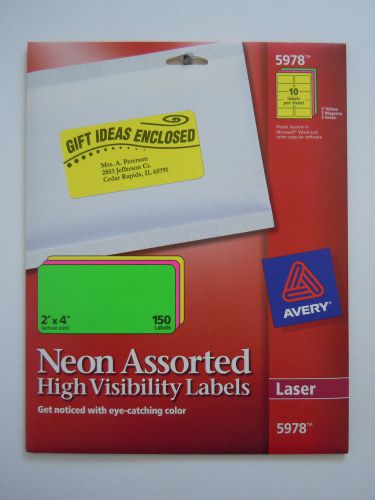 AVERY 5978- NEON ASSORTED HIGH VISIBILITY LABELS - 150 LABELS - 2&#034;x4&#034;