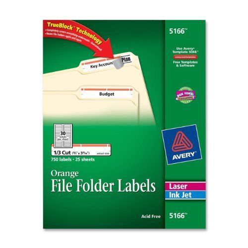 Avery Filing Label - 0.33&#034; Length - 750 / Pack - Rectangle - Laser, (ave5166)