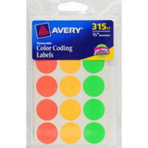 Avery Labels Assorted Neon Color Coded Dots 0.75&#034; 315ct Brand New Avery Labels