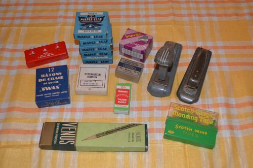 Lot of 15 VINTAGE Office Supplies including RARE typewriter ribbons in box