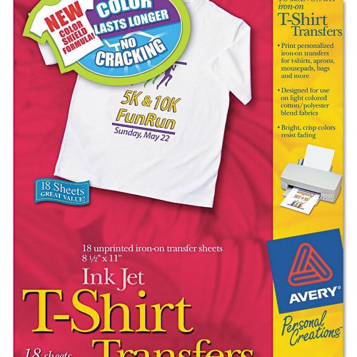Avery 8938 Iron On Personalized T-Shirt Transfers Inkjet Light Fabric 18 Sheets