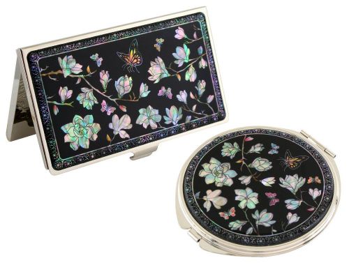 Nacre magnolia Business card holder case Makeup compact mirror gift set#15