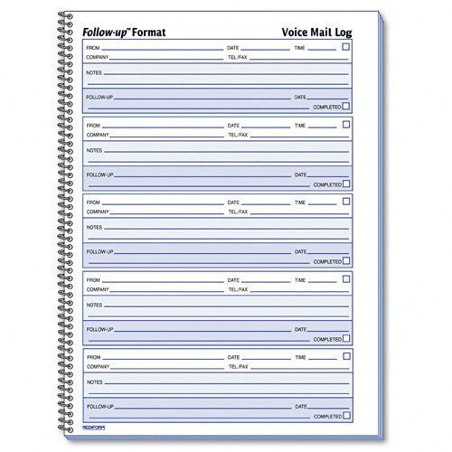 Rediform Follow-Up Voice Mail Log Book 500 Sheet Wire Bound 1 Part 10.62&#034;&#034; x 8&#034;&#034;