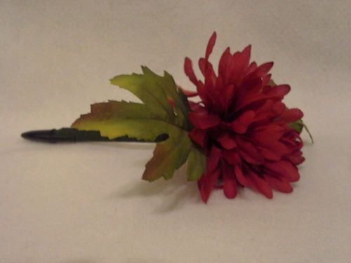 Flower Pen--Red Mum--Handcrafted--NEW--black ink