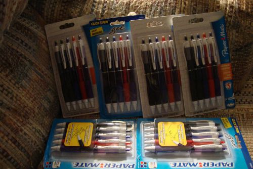 Paper mate retractable gel ink pens, medium point 0.7mm, asst. 5/pack lot of 6 for sale