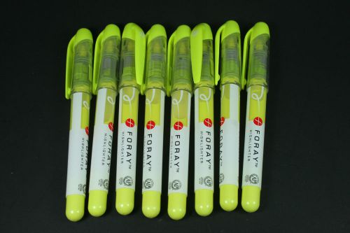 8 Foray Fluorescent Bright Yellow Highlighters w/ Visible Liquid Ink -FAST SHIP