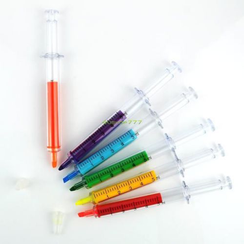 6 Pcs Syringe Highlighter Fluorescent Needle Tube Watercolor Nite Writer Pens