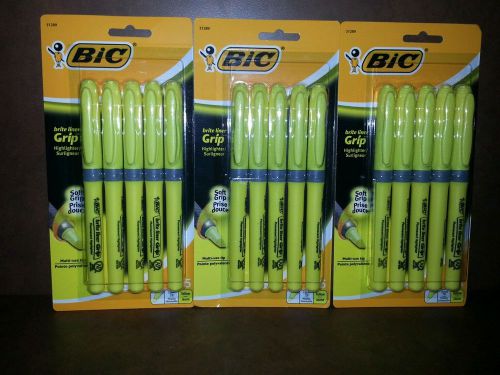 Bic Brite Liner Grip Highlighters, 3 PACKS of 5! Yellow, Multi Use Tip 31289