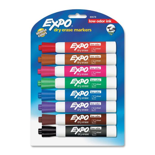 8 Pack Expo Dry Erase Markers, Chisel Tip, Assorted Colors, Low Odor Ink, #80678
