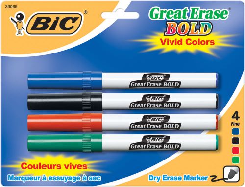 Bic Great Erase Bold Dry Erase Markers Fine Point 4/Pkg Blue/Black/Red/Green