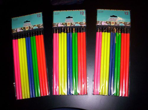 NEON COLORS #2 Pencils~~ TOTAL OF 36 PENCILS, 12 IN EACH PACK.