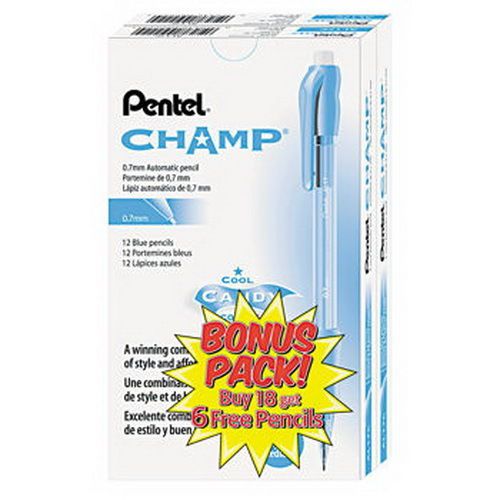 Mechanical Pencil 0.7mm Blue Barrel Pentel Champ 24 Pens
