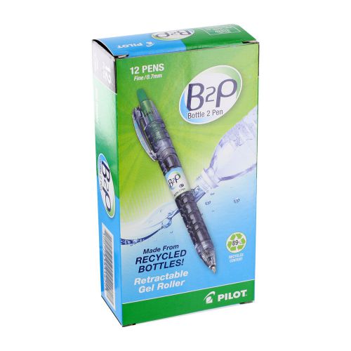 Pilot B2P Retractable Gel Ink Pen, Fine Point, 0.7mm, Green Ink, 12/Pack (31620)