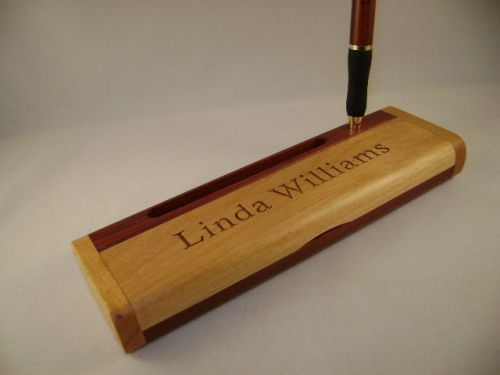 Personalized comfort grip rosewood pen with business card holder / pen case for sale