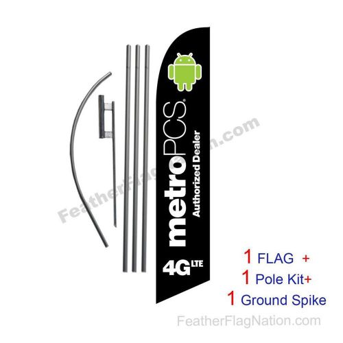 Metropcs 4glte feather banner swooper flag kit with pole+spike -black- for sale