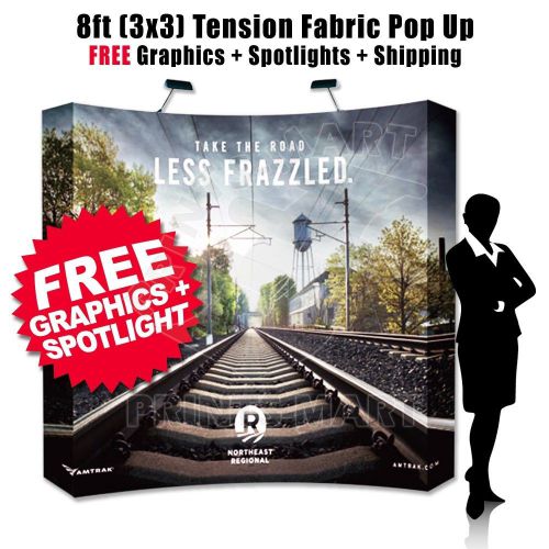 8&#039; tension pop-up banner display with free graphics + spotlights + free shipping for sale