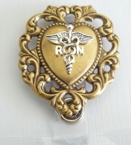 Id badge reel retractable metal lace heart/rn caduceus, nurse,rn,er, medical,dr. for sale