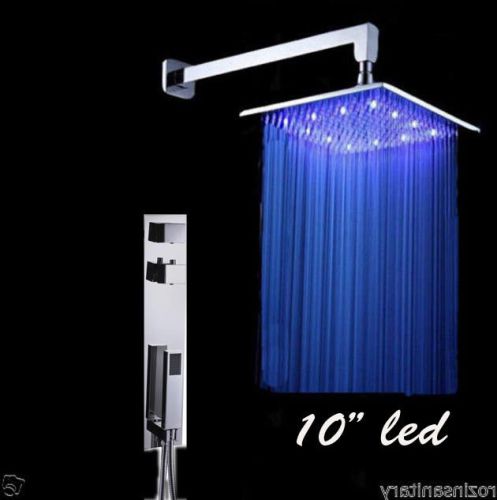 Chrome Finish Conceal Install Thermostatic 10&#034; LED Shower Faucet + Handshower
