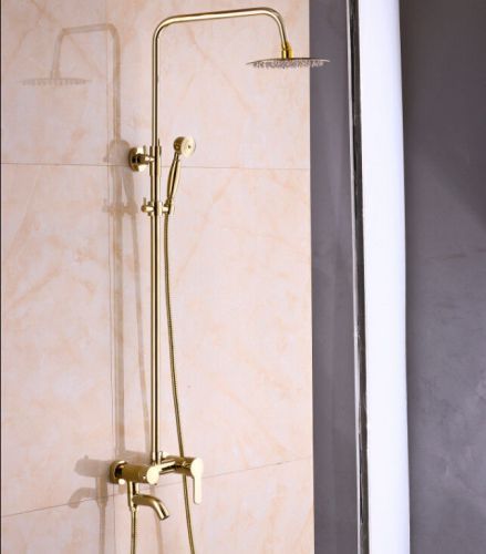 Modern Golden Solid Brass 8&#034; Rain Overhead Shower Bath Set Mixer Water Faucets