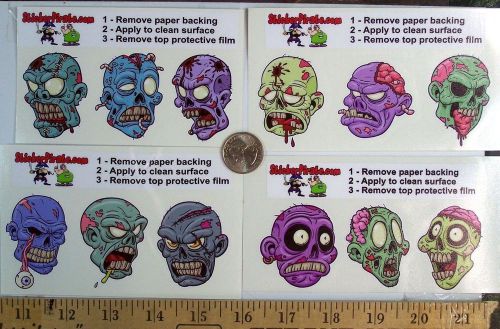 Set of 12 Zombie Heads 2&#034; Hard Hat Toolbox Sticker H 171,175,178,182