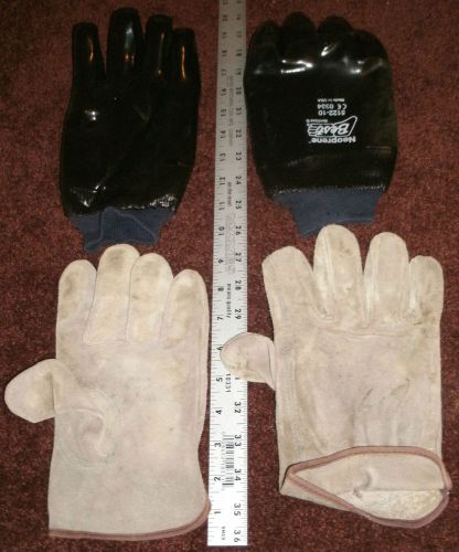 Work Gloves Lot Grey Leather Suade Black Rubber Waterproof Medium Large Used