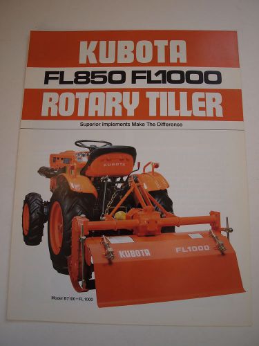 Kubota FL850 FL1000 Tractor Rotary Tiller Color Brochure late 70&#039;s original MINT