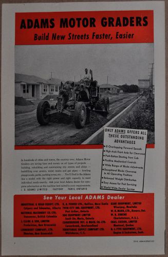 1951 adams motor grader advertisement, canadian advert, old suburb construction for sale