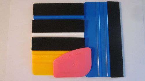 (4) PACK 4&#034; AND 6&#034; FELT EDGE Squeegees/ FREE Chizlers Vinyl,Wrap,Film,3m,Auto