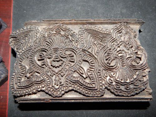 VINTAGE HAND CARVED WOODEN &amp; METAL TEXTILE PRINTING BLOCK FOR FABRIC