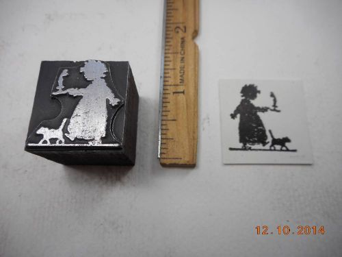 Printing Letterpress Printers Block, Silhouette Girl in Night Gown w Cat, Candle