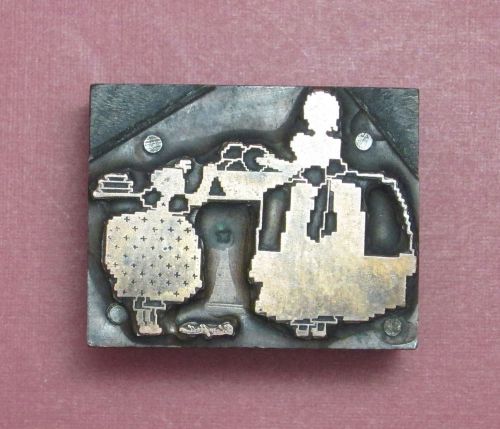 Mother and Daughter Working in Kitchen Image Letterpress Printing Print Block
