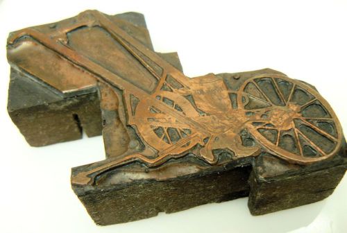 Antique stereotype copper printing block iron age seed drill farm machine for sale