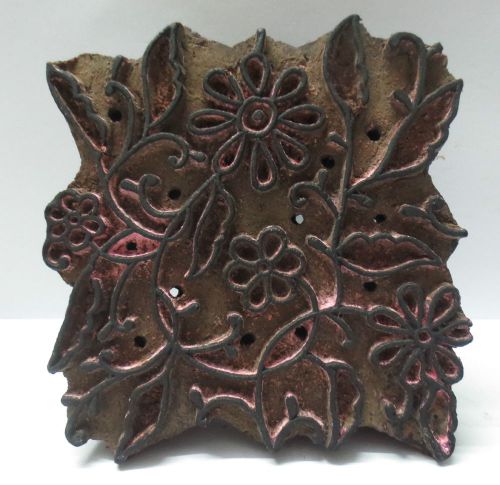 VINTAGE WOOD HAND CARVED TEXTILE PRINTING FABRIC BLOCK STAMP HOME DECOR GIFT XO9