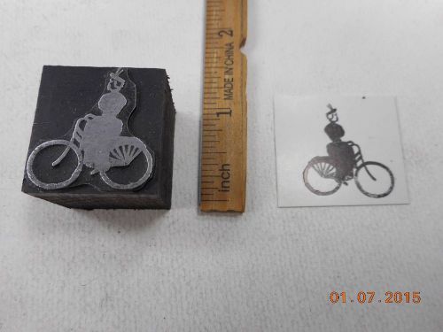 Printing Letterpress Printers Block, Old Fashion Bicycle w Woman Rider