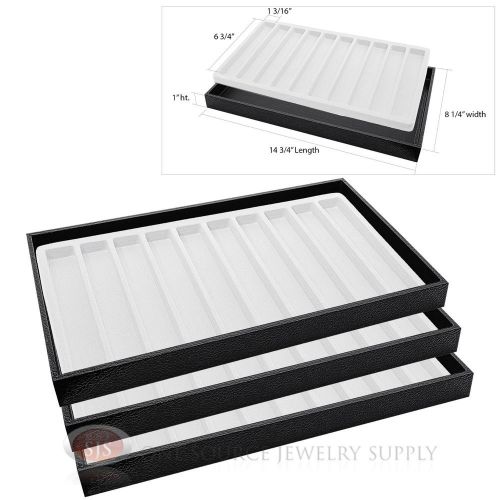 3 wooden sample display trays with 3 divided 10 slot white tray liner inserts for sale