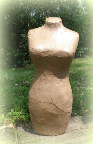 Handcrafted Shabby Brown Paper Mache Dress Form ~17&#034; Tall Jewelry Display Etc