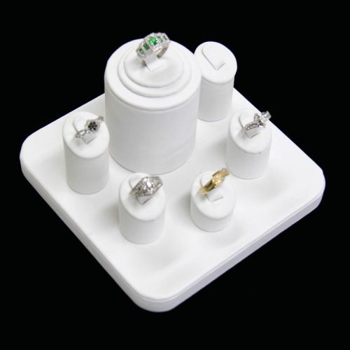 Ring Showcase Display Set With 6 Pieces White Fuax Leather