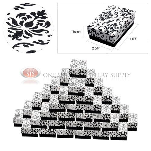 50 Damask Print Gift Jewelry Cotton Filled Boxes 2 5/8&#034; x 1 5/8&#034; x 1&#034; Earrings