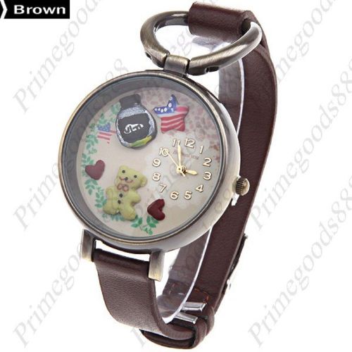 Teddy Bear Star PU Leather Lady Ladies Wrist Quartz Wristwatch Women&#039;s Brown