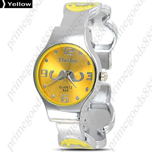 Mustache Alloy Bracelet Bangle Quartz Lady Ladies Wristwatch Women&#039;s Yellow