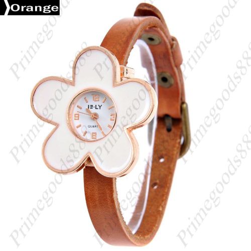 Flower Bracelet Bangle Lady Ladies Analog Quartz Wristwatch Women&#039;s Orange