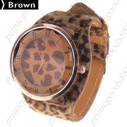 Leopard PU Leather Quartz Wrist Wristwatch Free Shipping Women&#039;s Brown Fuzzy