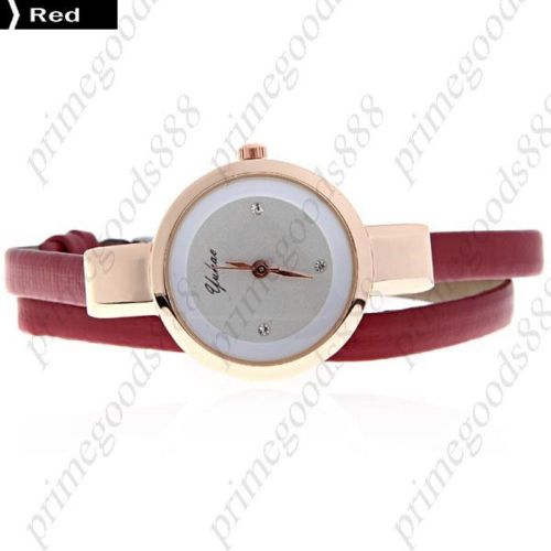 PU Leather Band Round Case Quartz Wrist Lady Ladies Wristwatch Women&#039;s in Red