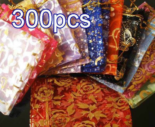 300Pcs Mixcolor Pattern Drawstring Organza Flare Wedding Gift Pouch Bag 4.5x3.5&#034;