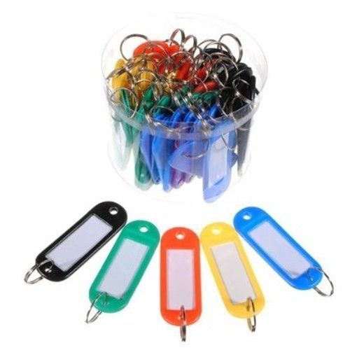 20 Key Tags with Label Window, Plastic, 2&#034; x 7/8&#034;, Assorted Colors