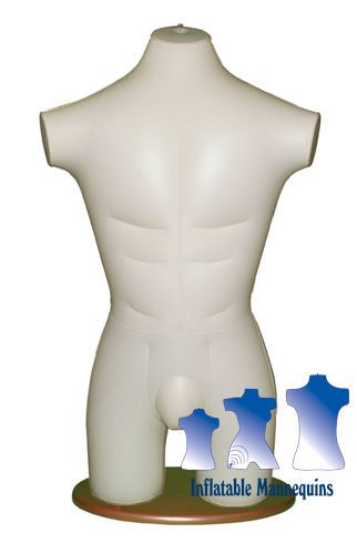 Inflatable Male Torso 3/4, Ivory and Wood Table Top Stand