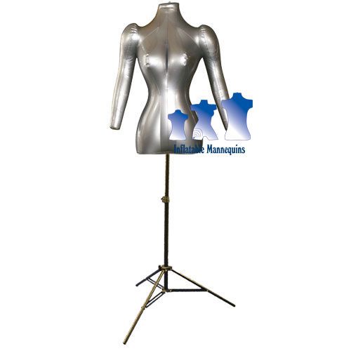 Inflatable Female Torso with Arms, Silver and MS12 Stand
