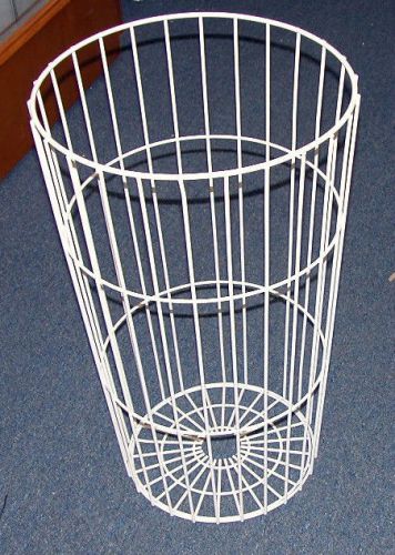 WHITE ROUND TAPERED DUMP BASKET WIRE BIN DISPLAY FIXTURE 26&#034; TALL 15&#034; DIA TOP