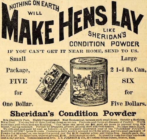 1890 ad sheridan condition powder make hens lay eggs poultry disease aag1 for sale