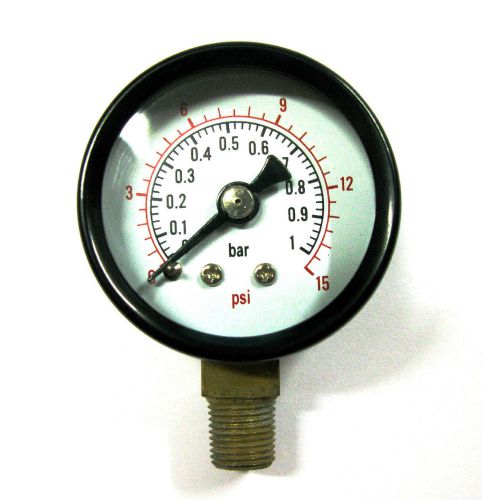 Air pressure gauge 1/8 bsp base entry 40mm dial 0-15psi-1 bar for sale